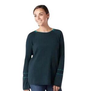 Smartwool Bell Sleeve Wool Blend Sweater in Evergreen Heather Size M